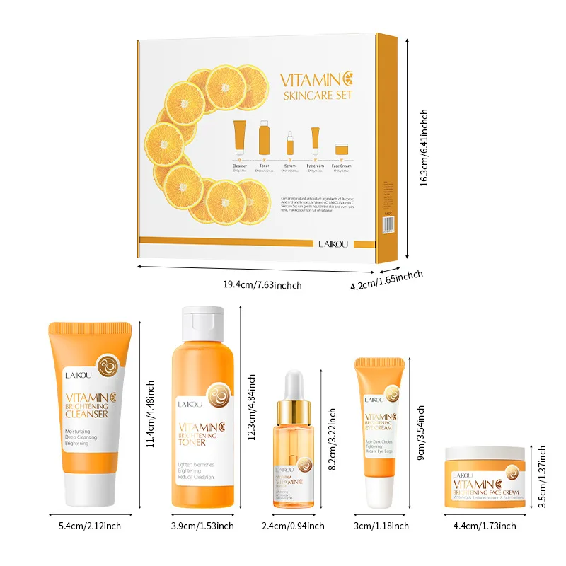 Popular Cosmetics Vitamin C Skin Care Set Anti-Aging Vit C Serum and Cream Kit Whitening Brightening Moisturizing Set for Face