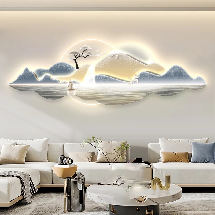 New living room decorative painting modern luxury background wall hanging animal landscape murals wall art with LED light