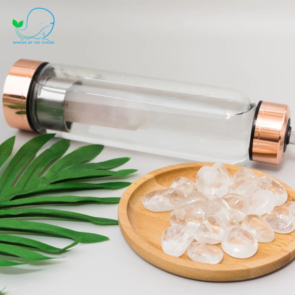Natural Gemstone Healing Energy Crystal Water Bottle Custom Logo Gemstone Glass Bottle Energy Natural  Crystal Water bottle
