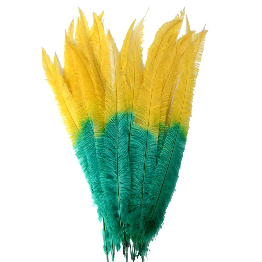 Желто-зеленые двухцветные страусиные перья Nandu для вечеринки домашнего свадебного декора украшения рукоделия Цветочная шляпа аксессуар головных убор