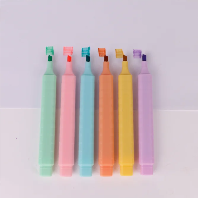 6-Pack Cute Aesthetic Highlighters Metallic Colors Oblique Chisel Tip for School Writing on Paper