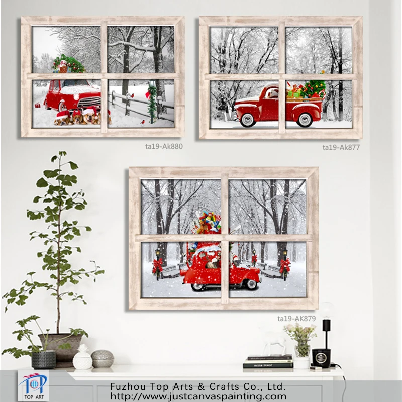 custom Wall Painting Led Canvas Painting for Home Christmas Decoration Car Cross Framed Art Flower Safe Christmas Tree Red