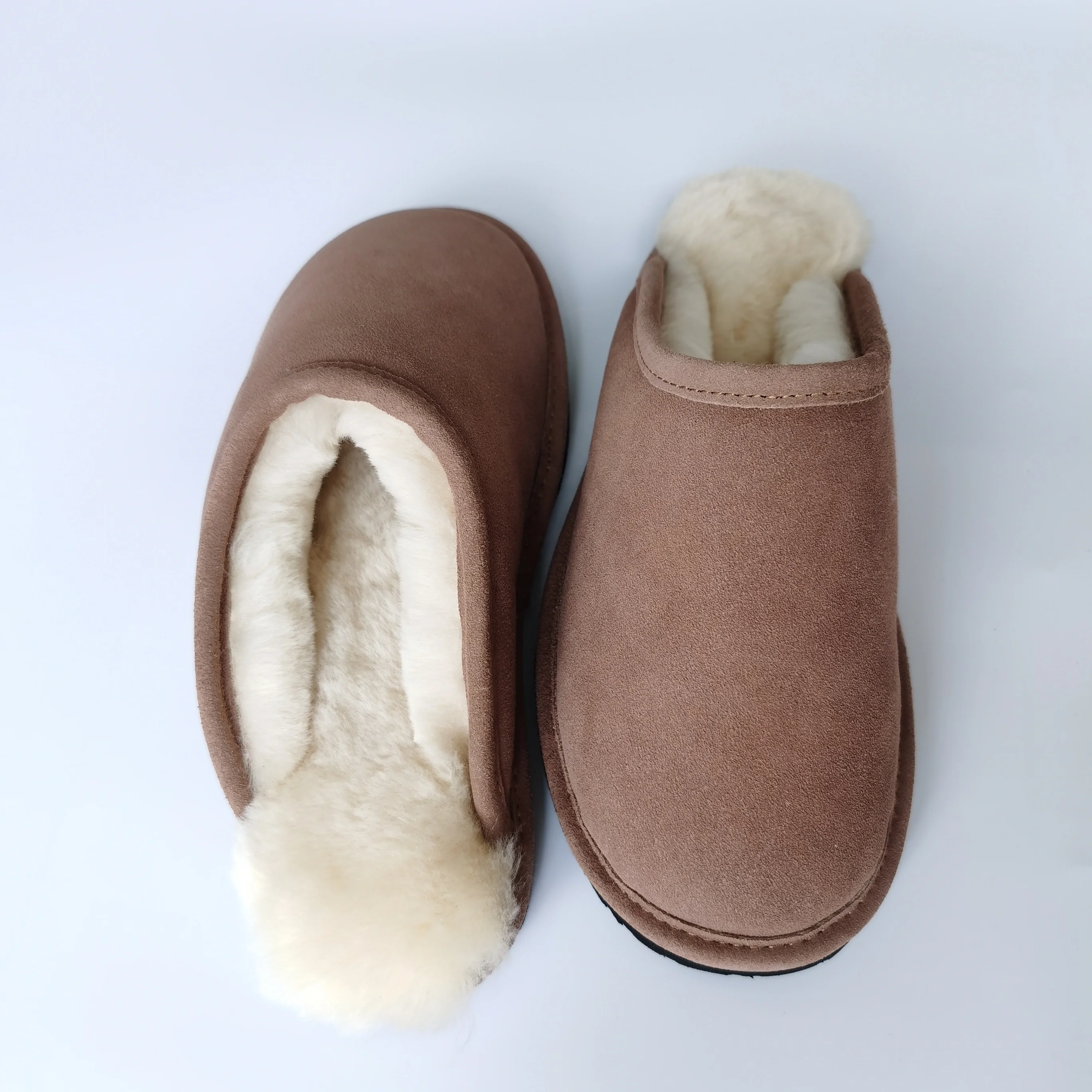 Factory Price Real Shearling Fur Slipper Cow Spilt Leather Sheepskin Fur Slipper Autumn Winter Home Slippers