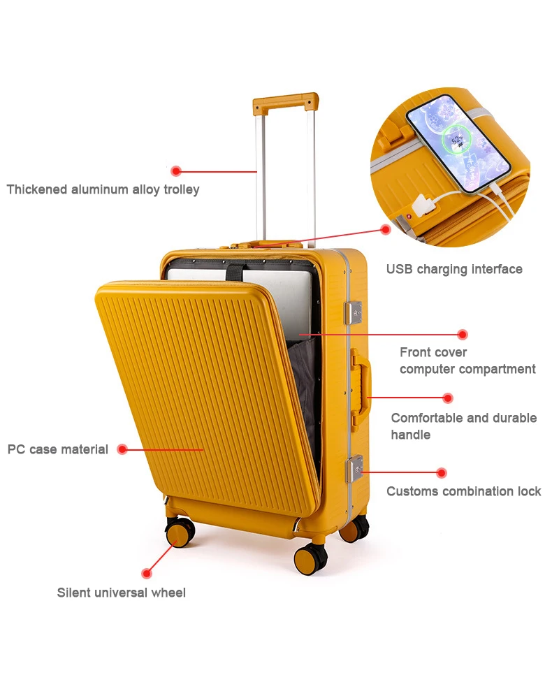 Aluminum Metal Suitcase Travel Trolley Luggage Bag Carry on Luggage