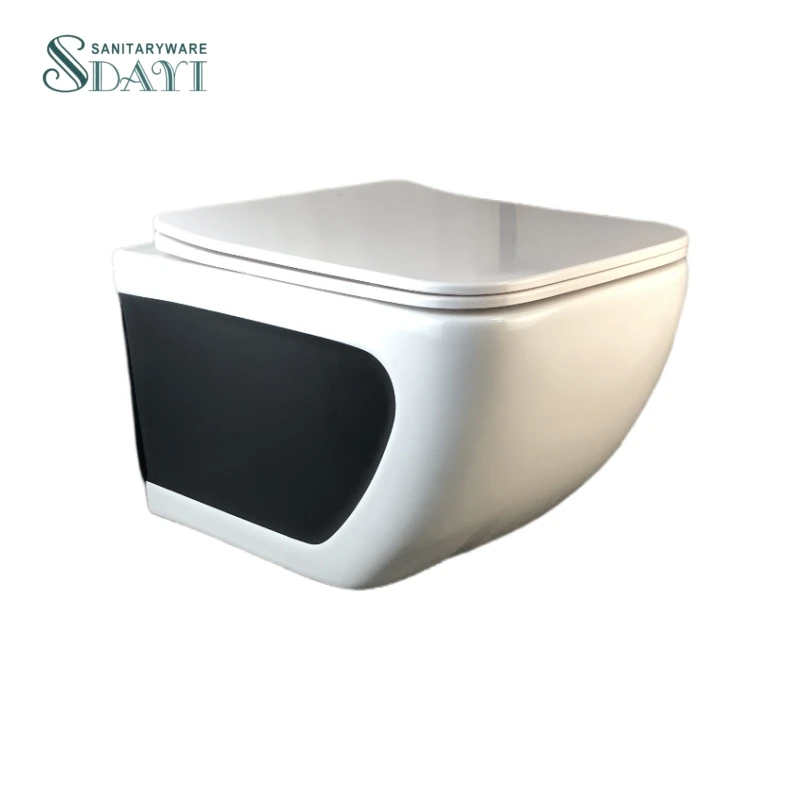 SDAYI Sanitary Modern Japanese Style Matte White and Black Color Washdown One-piece Ceramic Wall-hung Toilet with Concealed tank