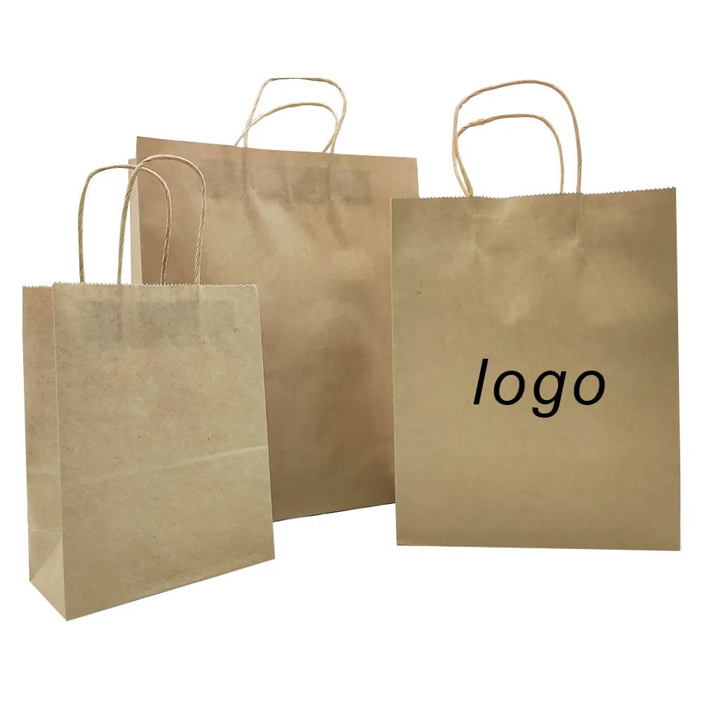 100% Recyclable Eco-friendly Paper Bag Handle Craft Paper Bag Kraft Paper Bag Custom Printed Logo Solid Durable Bottom Brown CZY