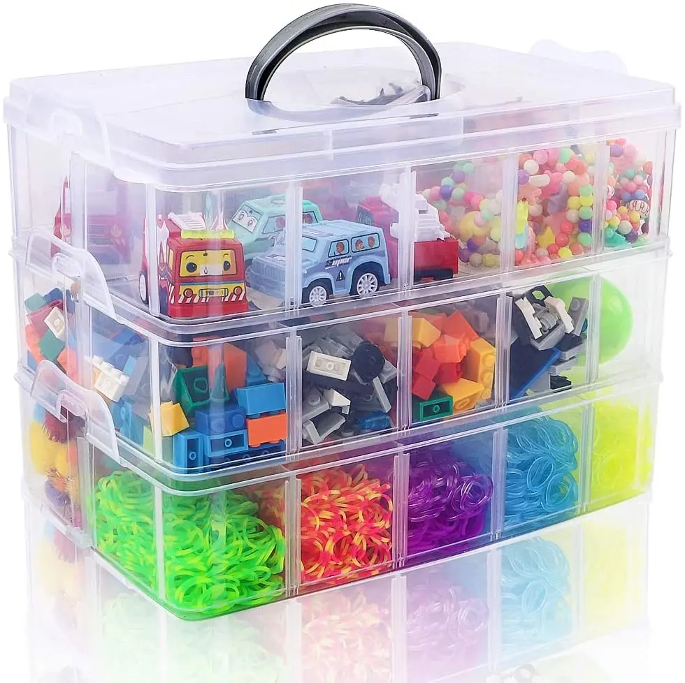 
Plastic Organizer Box for Arts and Crafts, Toy, Fuse Beads, Washi T 3-Tier Stackable Storage Container Box with 30 Compartments 