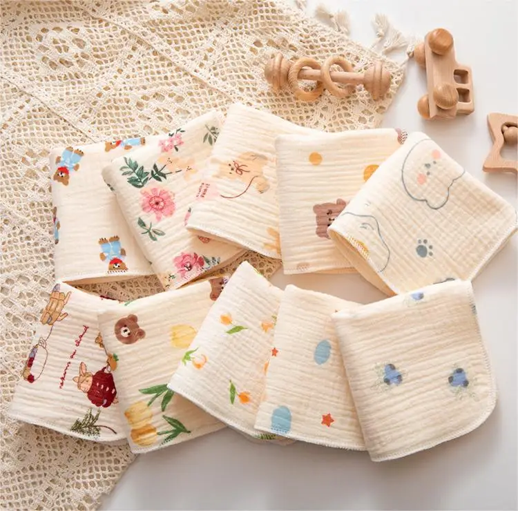 Eco 10 inches wash cloth for newbron crepe baby saliva towel 6 layers 100% cotton gauze muslin baby washcloth