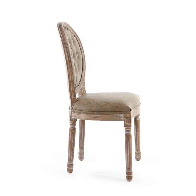 Tufted Design Elegant Luxury Sand Pu Leather Wood French Dining Chair