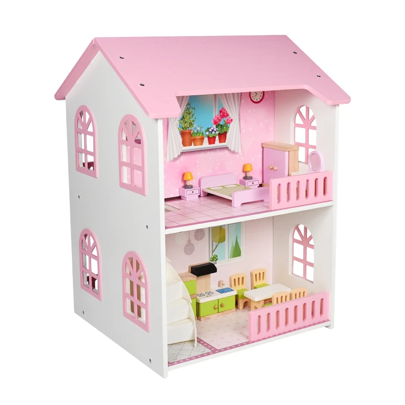 Doll House Kit Toys Pretend Play Wooden Dream Baby Doll House Furniture Toy For Kids Girls Diy Children Accessories
