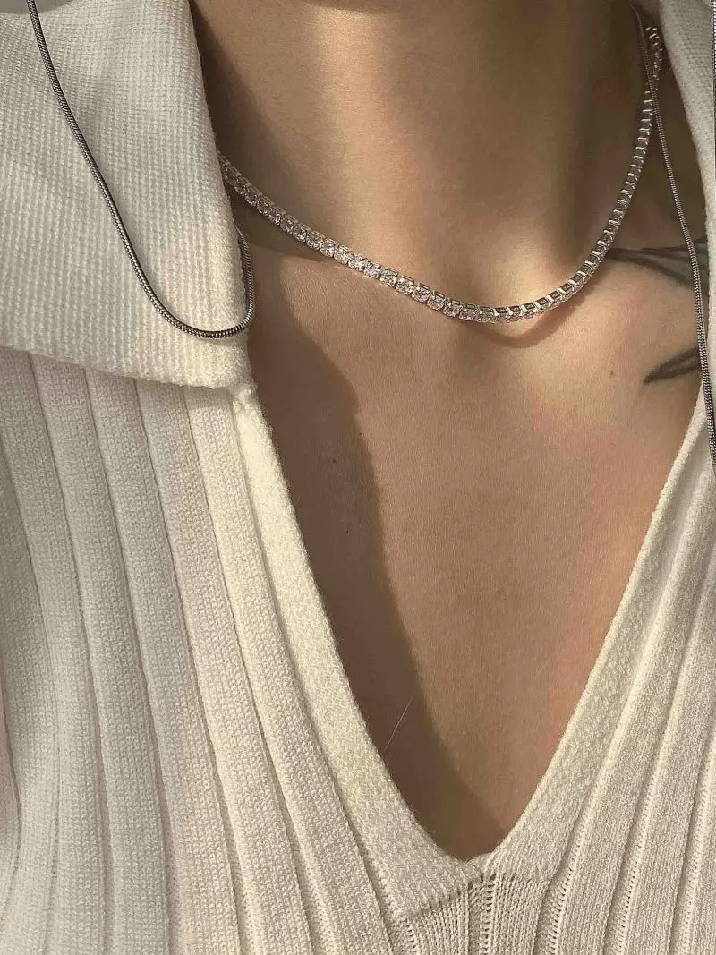 Surprise Price Sweater Chain Necklaces  zircon name necklace zircon choker chain iced out white gold chain for women for party