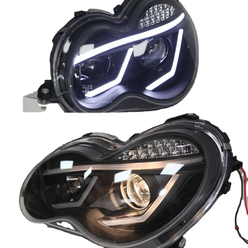 For Benz 2000-2007 Year W203 C63 C200 C230 C280 C300 LED Angel Eyes LED Car Head Lights Black Housing