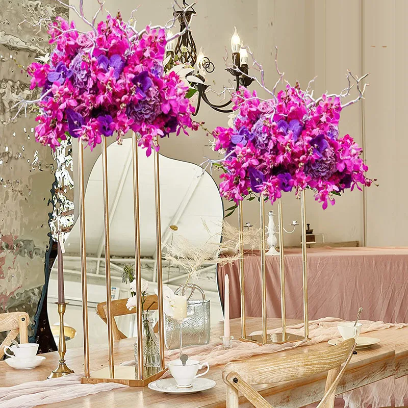 Flower Stand Centerpiece Rectangle Gold Wedding Table Centerpiece Metal Flower Stand For Wedding Decoration