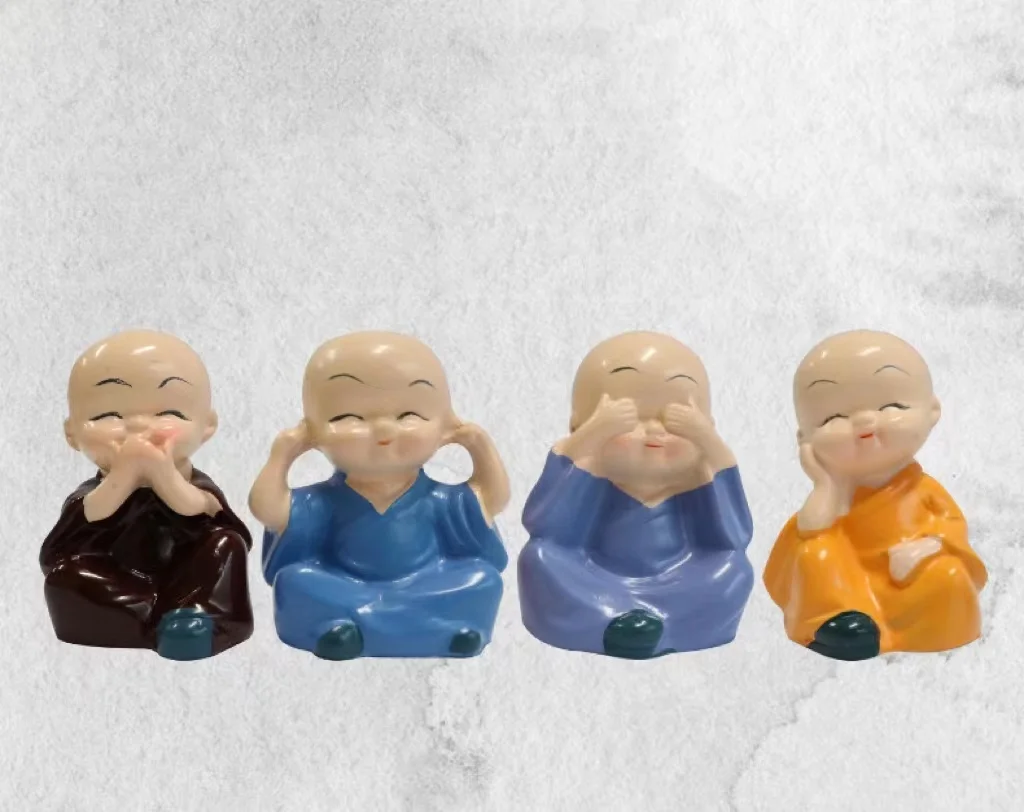 Chinese Zen Living Room Office Desktop Decoration Resin Small Ornaments Car Figurine Four Not Lmonk Cute Buddhist Monk Set