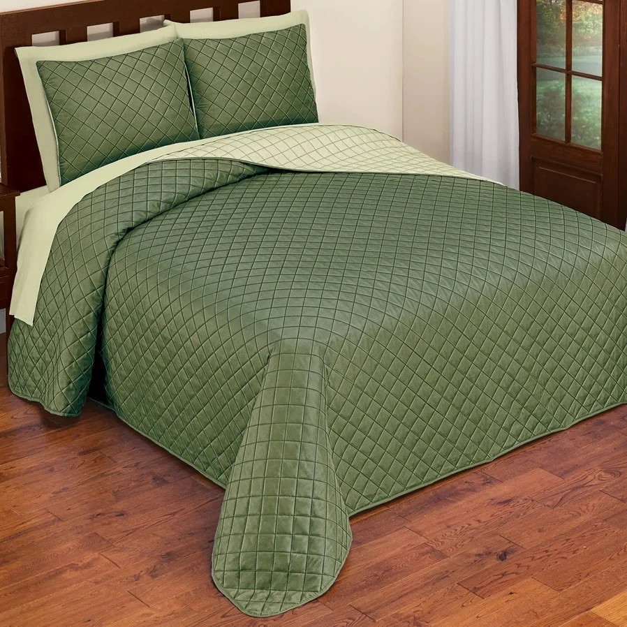 Kingworth King Size Bedspread Set Quilted Diamond Textured Reversible Bedspread