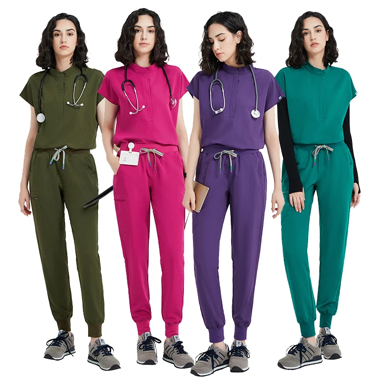 New Style Autumn Winter Polyester Rayon Spandex Nurses Scrub Set Uniform Fashionable Designs Medical Hospital Nurse Uniform