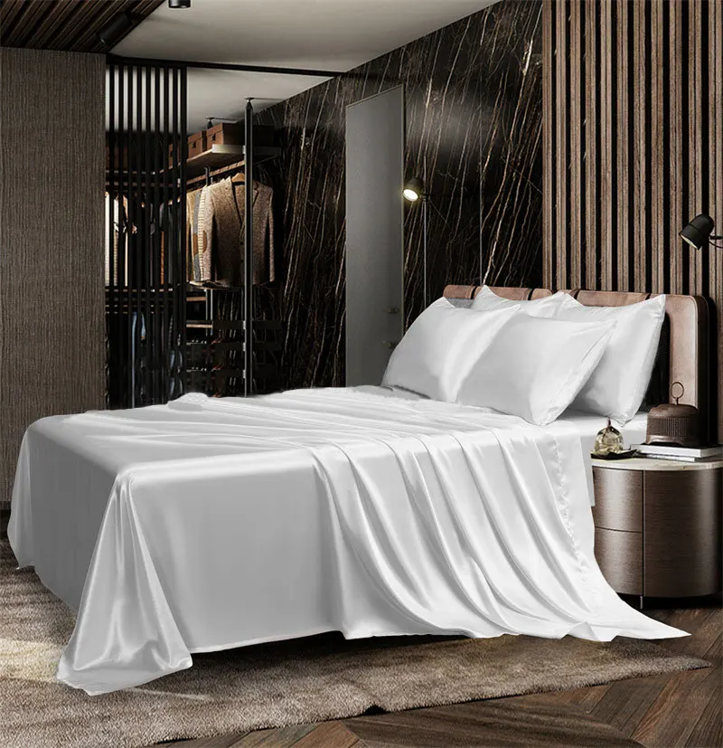 wholesale Luxury Customized bed set Silky Smooth Satin flat sheet Set bedding set 4 Piece