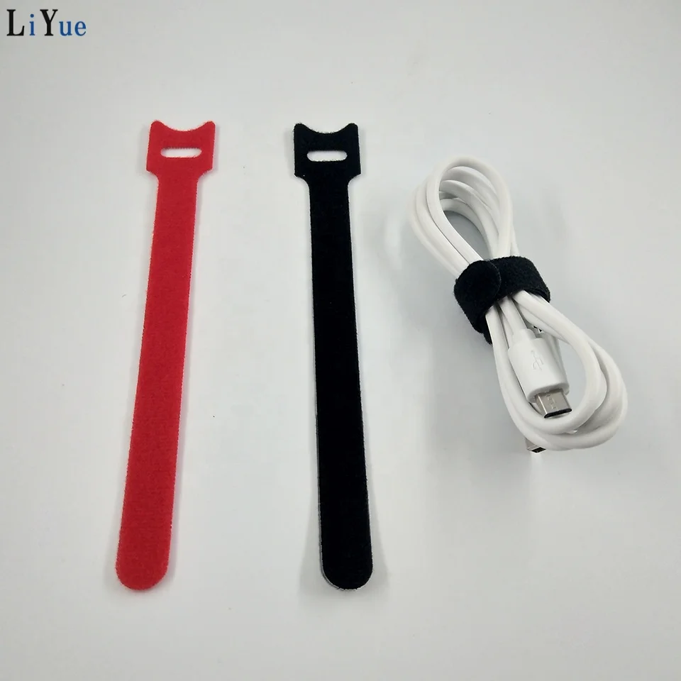 hook for fish logo custom Black Cable Connectors hook and loop cable tie strap back to back ribbon