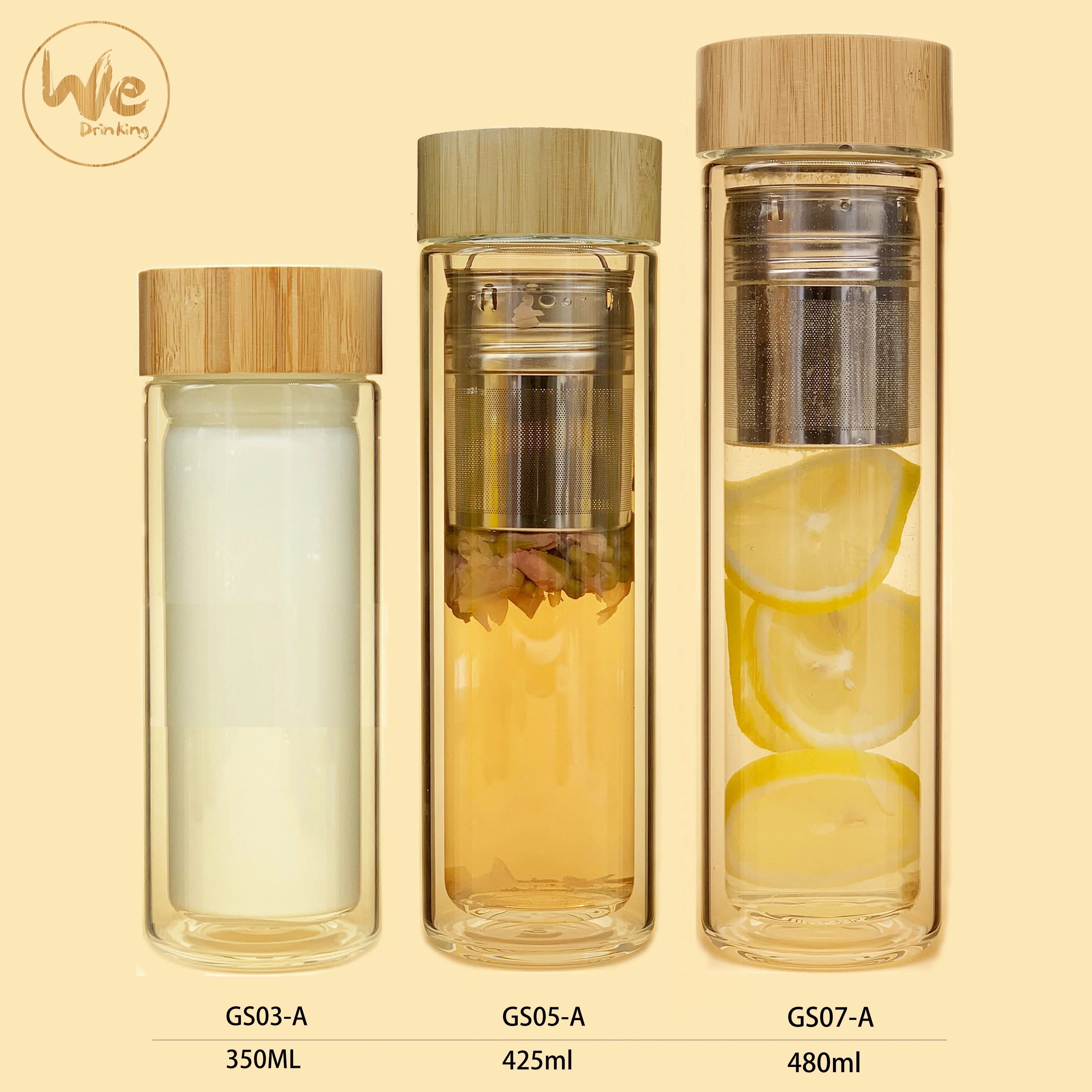 
GS07-B 500ml Double Wall Glass Tea Mug with Handle Lid 