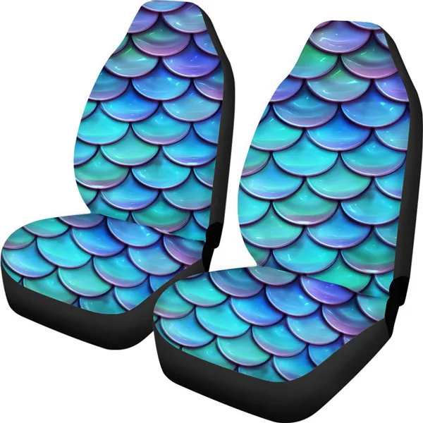 
Funky Blue Mermaid Fish Scale Car Seat Covers Stretchable Protector Full Set of 2 PCS Saddle Blanket Elastic Cover Cushion 