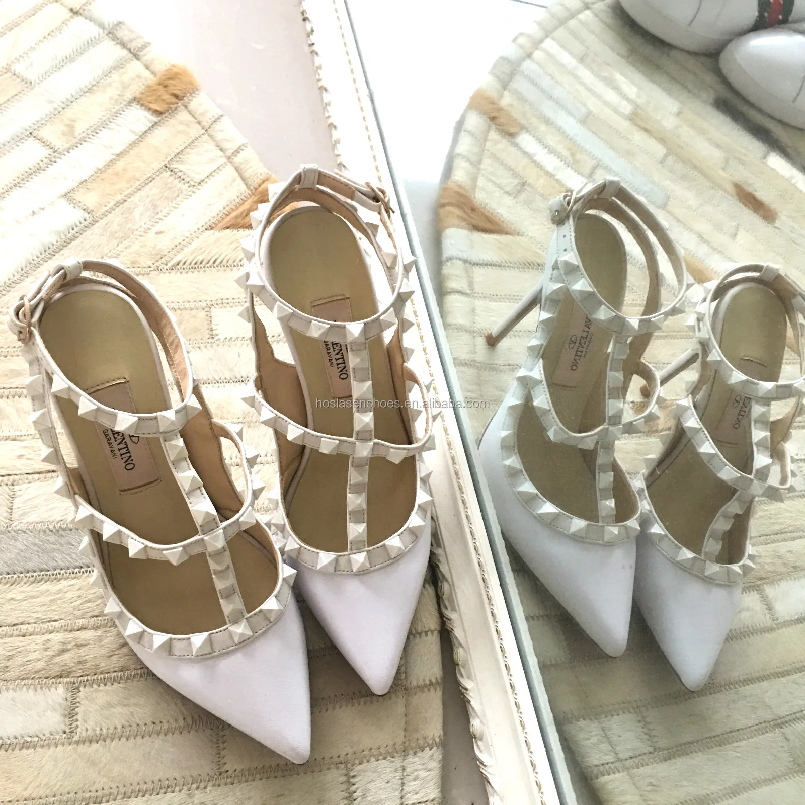 
Rivets Thin Heel 10cm White Heels ladies fashion shoes 