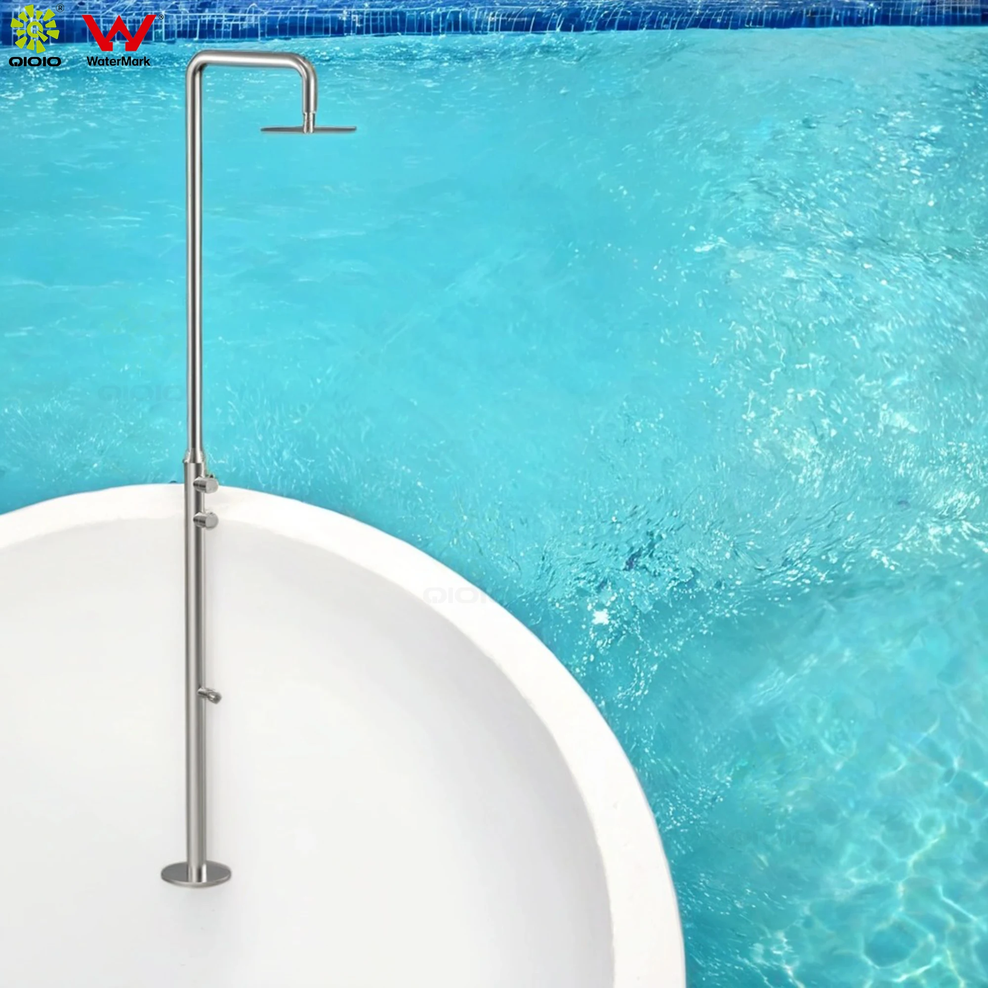 Marine grade 316L  stainless steel watermark outdoor shower set  swimming pool beach  shower mixer with  foot tap