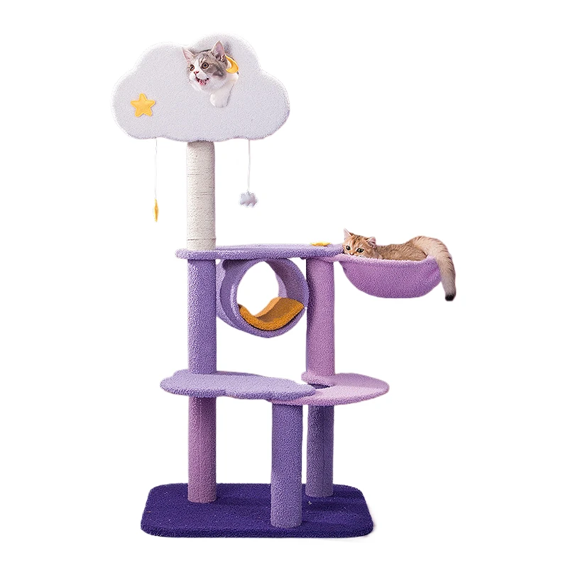 2024 Tree House Climbing Frame Cute Luxury Purple Large Trees and Scratcher Sisal Wood Pet Tree Tower