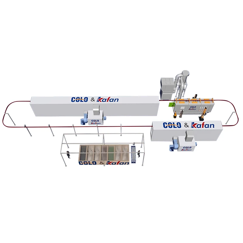 Fully automatic powder coating spraying line with dip tank pretreatment