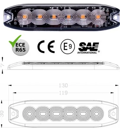 6led Ultra-thin Car Side Marker Lights Trucks Strobe Lamp Led Ambulance Flasher Emergency Warning Lights SAE ECE R65