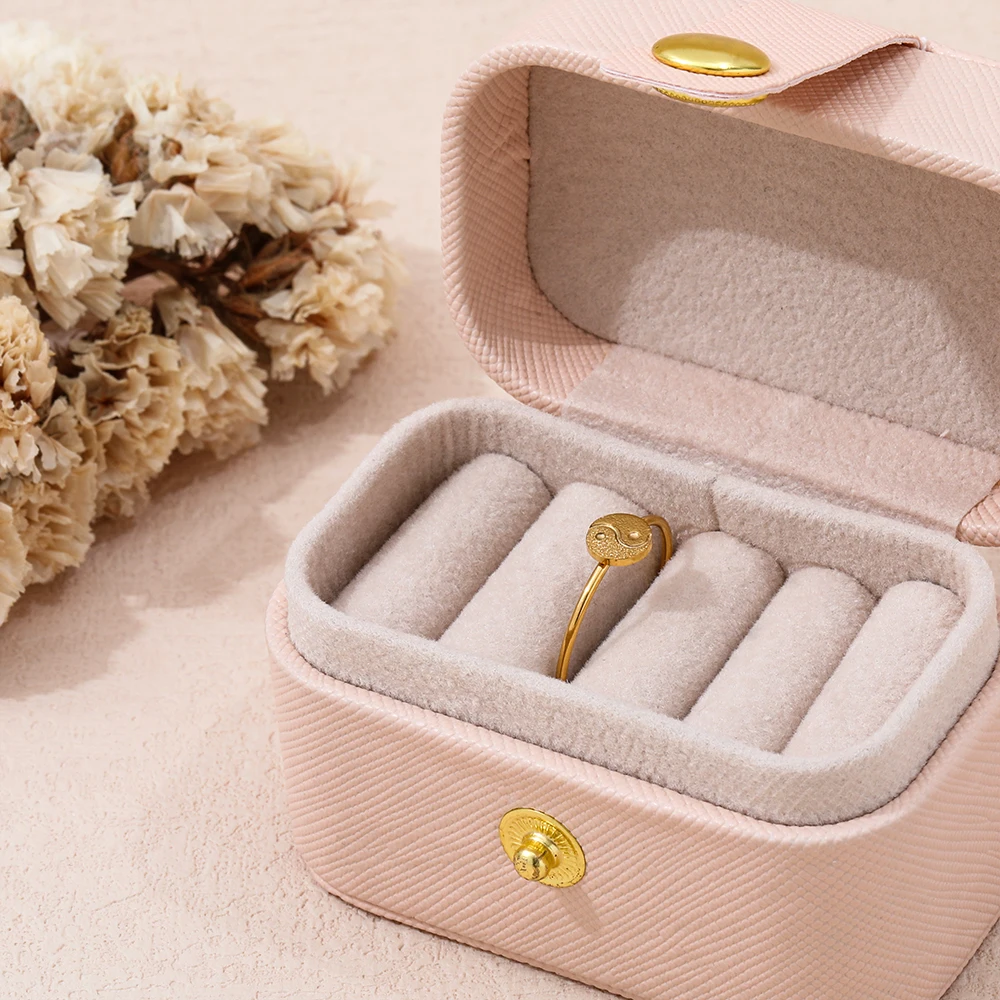 Joolim Jewelry Wholesale 18K Gold Plated Sand Finish Tai Chi Stainless Steel Ring for Women Dainty Ring