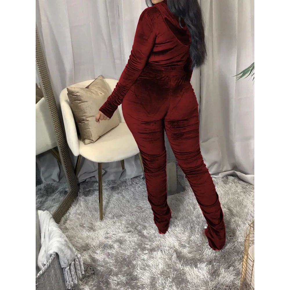 Wholesale Velvet Stacked Pants 2 Piece Sets Hoodie Crop Top  Plus Size Women Clothing Joggers 2 Piece Set Women
