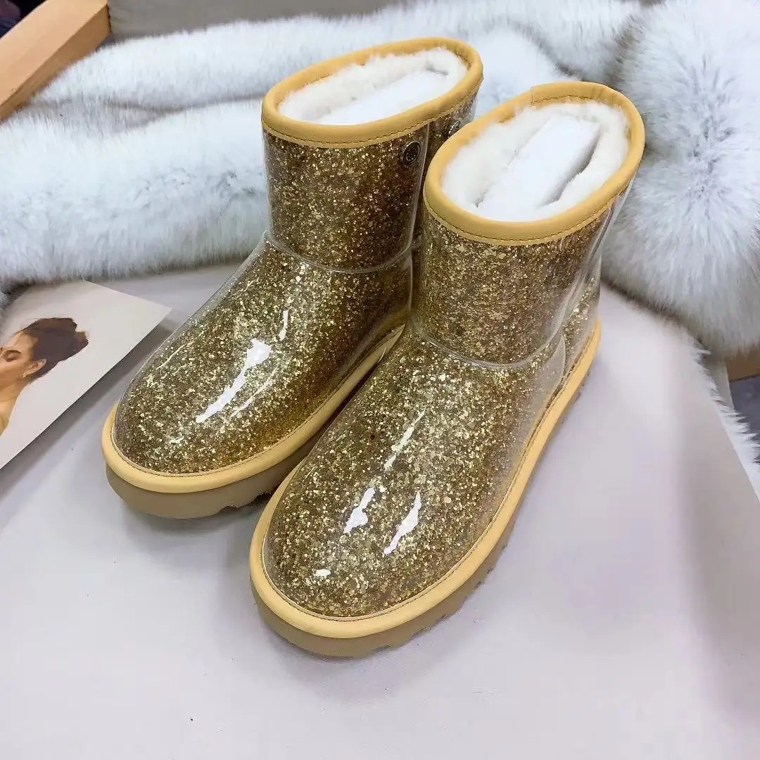 Хит продаж; Блестящие; Овечья меховая кожа из натуральной кожи; Водонепроницаемые женские сапоги в комплекте из водонепроницаемого материала