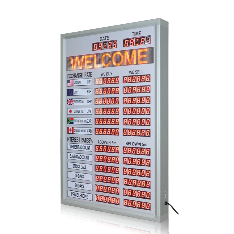 Jhering factory sell indoor bank electronic digital IR control foreign exchange rate led display board