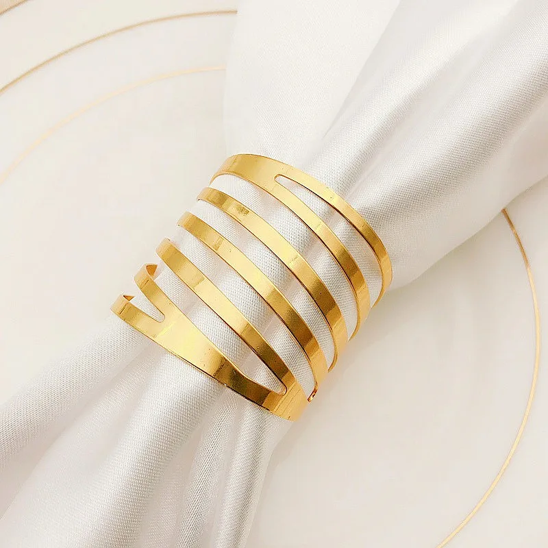 Прямая продажа с фабрики шток дешевые серебро золотое из полотого металла свадебные кольца для салфеток фестиваль Вечеринка салфетка Пряжка для украшения стола HWM08