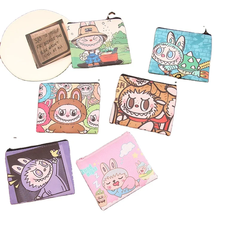 HY198 hot wholesale cartoon labubu coin purse kawaii anime promotion gift labubu Short Style Card Holder storage girls wallet