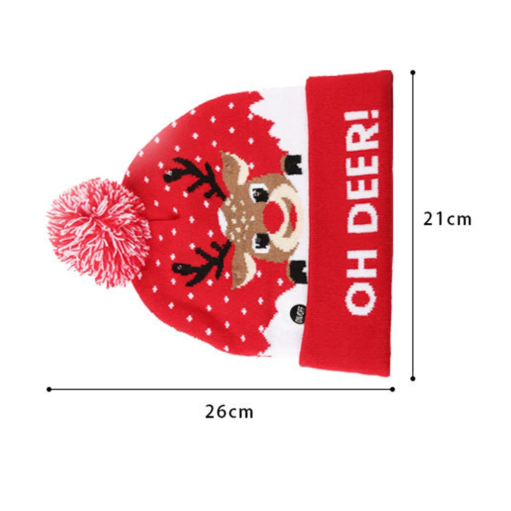 Custom LED Christmas Hat Light Up Knitted Santa Hats Unisex Knitted Beanie Holiday Hat with Deer Printing for Party