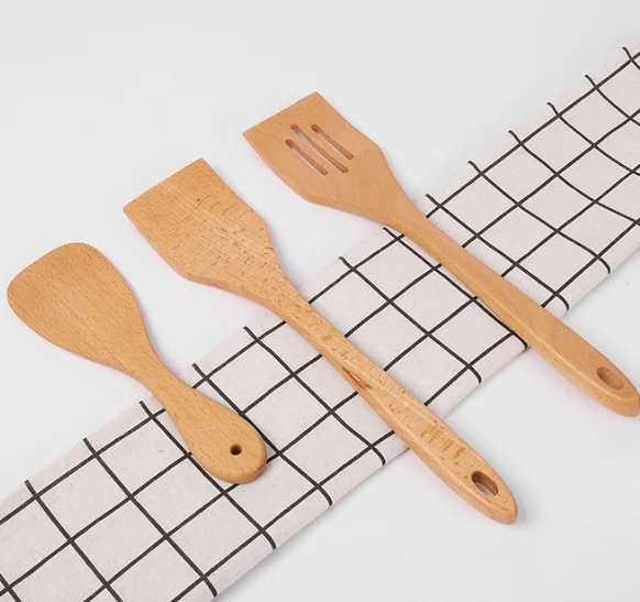 wooden Kitchen Utensils Cocina Bamboo Spatula Spoon ladle Set utensils turner De Cocina With Logo