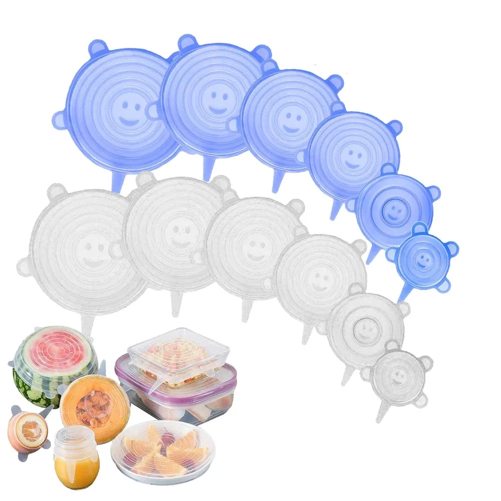 Factory Price BPA Free Food Grade 6 Packs Durable Fresh Keeping Flexible Reusable Super Silicone Stretch Lids Set