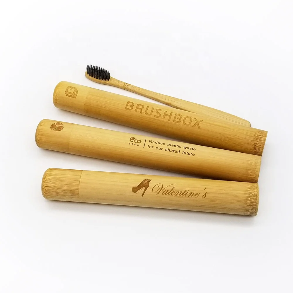 Custom Logo Laser engraving or pad printing on bamboo toothbrush or bamboo tube case