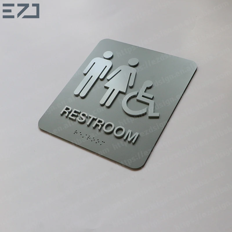 EZD Custom Uniques Color ADA Compliant Hotel Restroom Wall Mounting Washroom Door Name Sign Plates with Tactile Braille