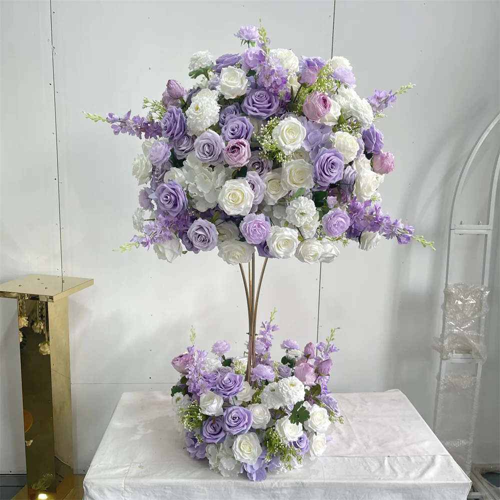 IFG Wholesale 24inch Purple and White Floral Ball Artificial Flower Arrangement for Wedding Party Centerpiece