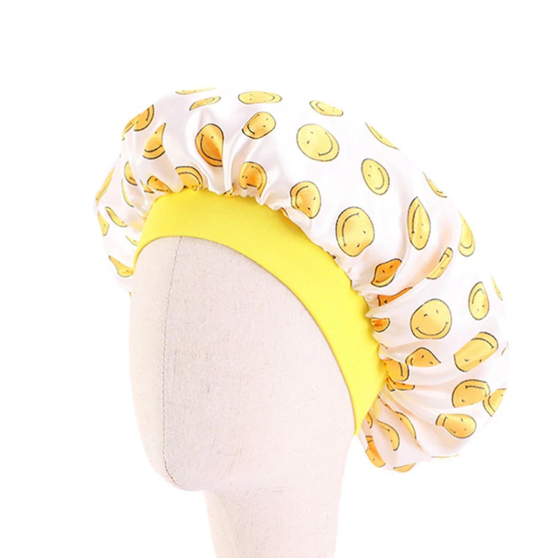 Hot Sale Custom Logo Cute Fruit Pattern Elastic Band Night Hat Baby Hair Care Satin Bonnets