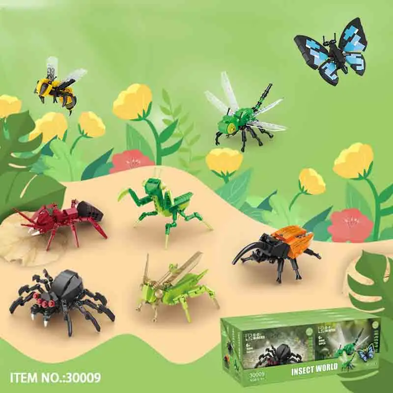 8 in 1 Kids Children Educational Assemble Bugs Toy Butterfly Mantis Beetle Dragonfly Insects Of The World Building Blocks Set