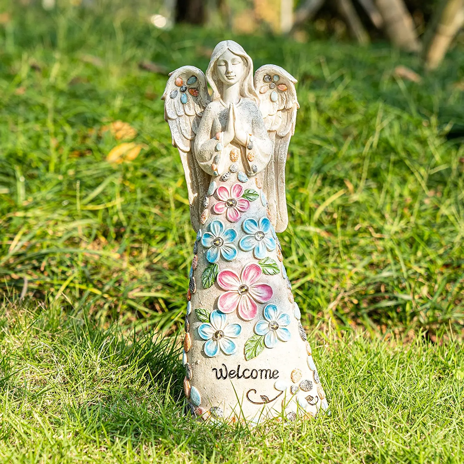 Solar Angel Outdoor Garden Statue Resin Solar Angel Garden Figurine Solar Praying Angel