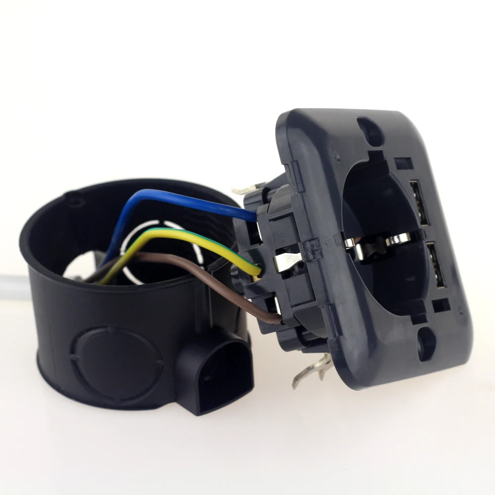 Europe Schuko Socket 2USB Type C Wall Socket Standard Grounding USB Charging Port Type C 5V 2.1A EU Power Socket Outlet