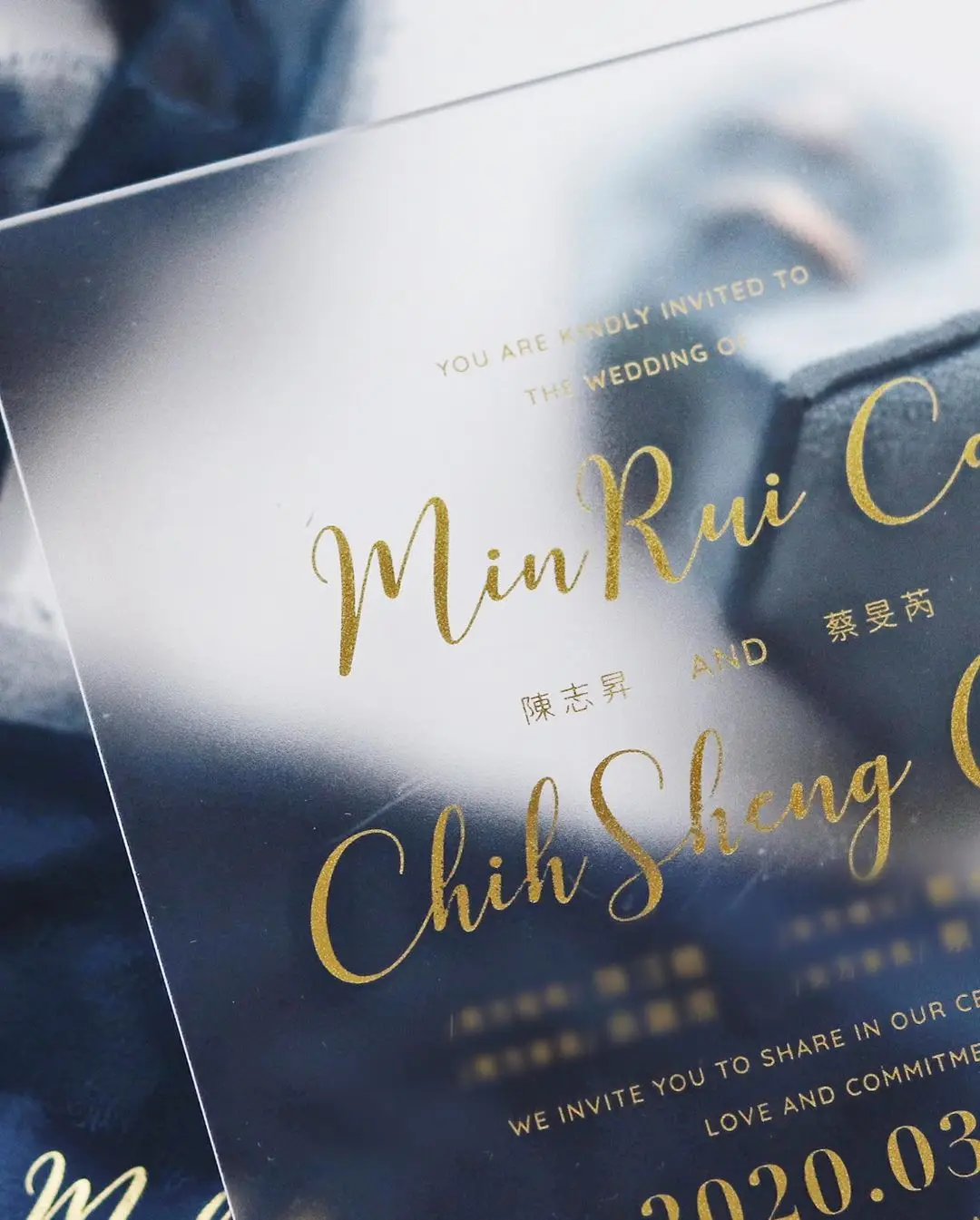 Beautiful And Elegant Watercolor Floral Wedding Acrylic Invitation With Blue Lined Envelope