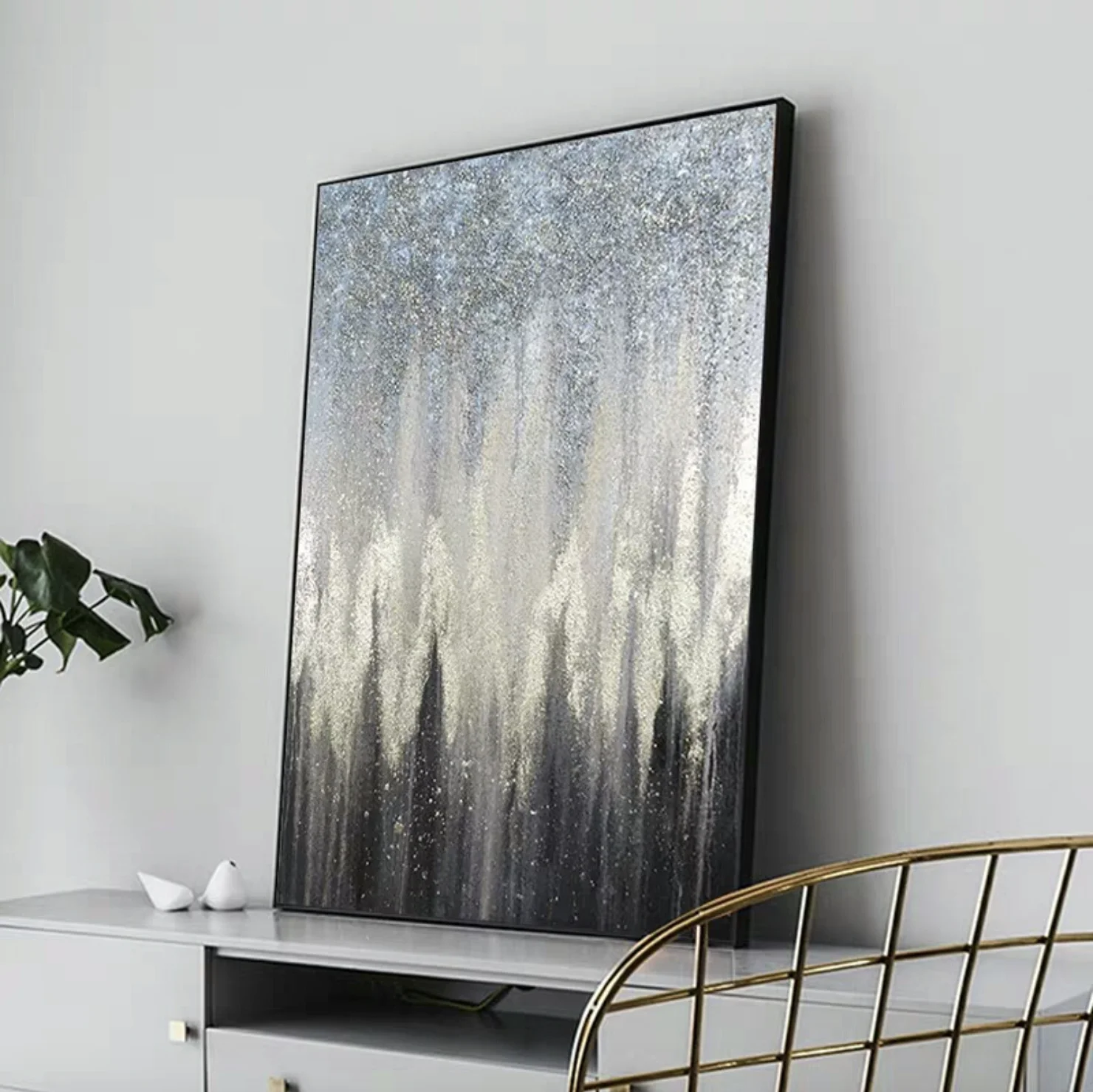 100% Handmade Modern style Customized Grey color Abstract Decoration Art Canvas Landscape Oil Painting with Gold