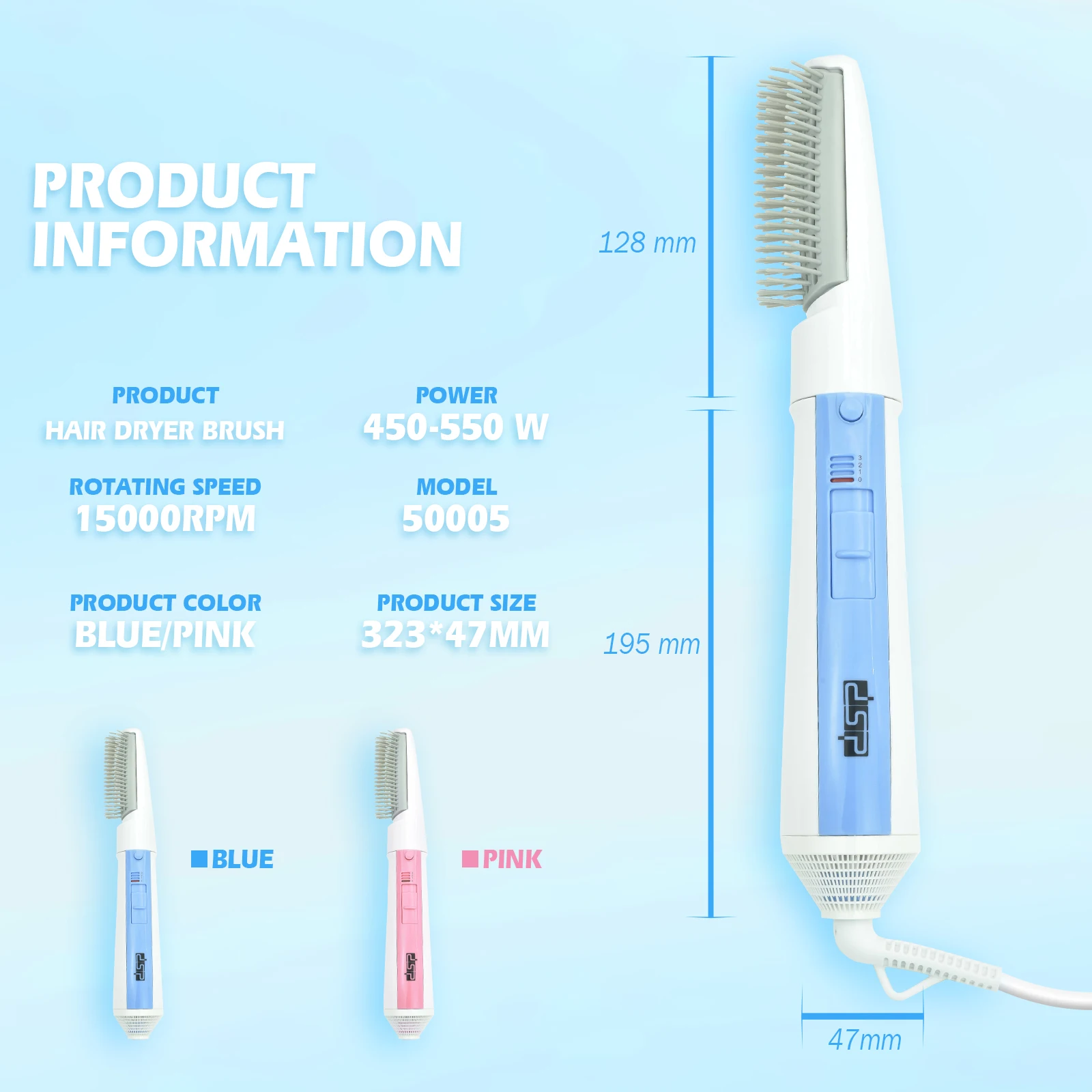 DSP Hair Curler Straightener Blower Brush Hot Air Brush One Step Hair Electric Comb Fast Heating Hair Dryer Brush