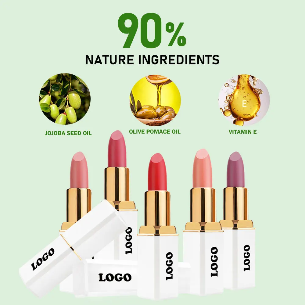 HMU Custom 24 Hours Long Lasting Waterproof Luxury Lip Stick Organic Natural Makeup Private Label Purple Nude Matte Lipstick