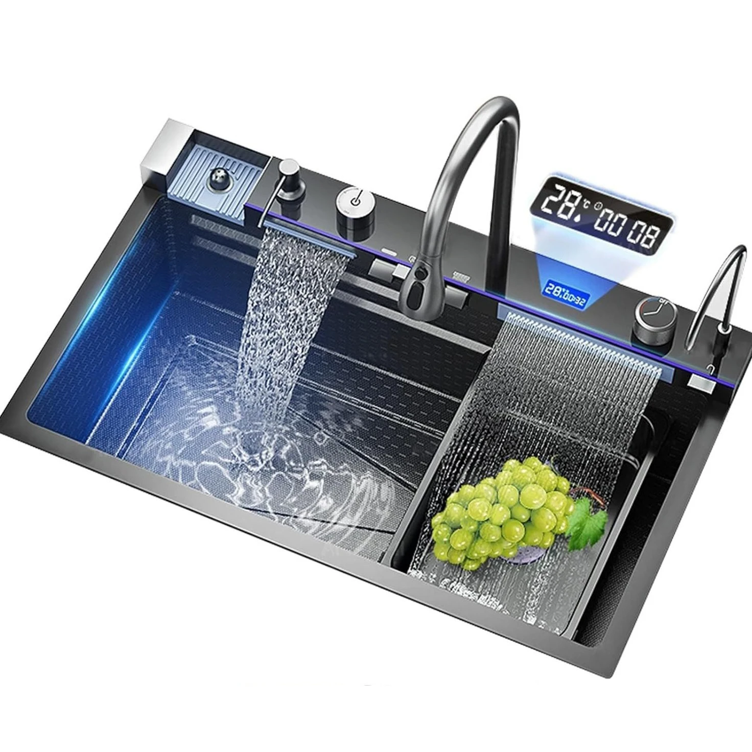 Flying Rain Waterfall Smart kitchen sinks china Luxury Organizer Rack Sink Dish Dish Storage Rack multifunctional sink kitchen